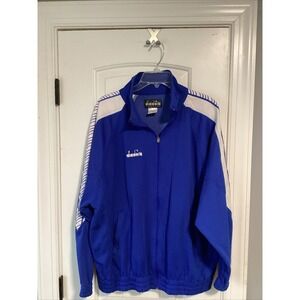 Vintage Diadora Full Zip Soccer Warmup Track Jacket Men's Size L Blue